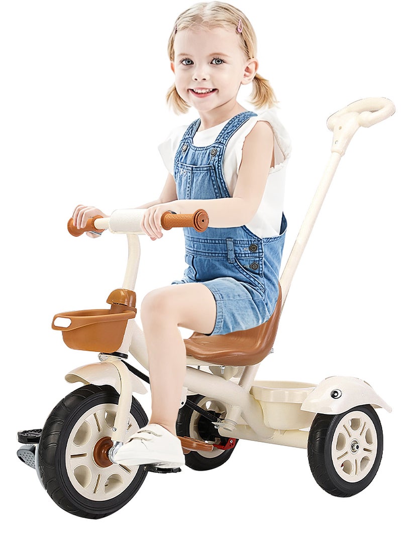 ما بيبي دراجة ثلاثية العجلات للأطفال، مزودة بسلة تخزين، ومقعد قابل للتعديل، ومقبض دفع، مناسبة للأولاد والبنات من عمر سنة إلى ست سنوات، دراجة توازن للمرح في الأماكن المغلقة والمفتوحة - Image 1